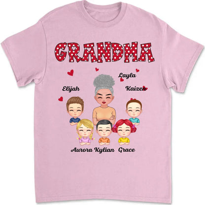 Grandma - Polka Dot Pattern Grandma And Grandkids Gift For Grandma - Personalized T - shirt - Makezbright Gifts