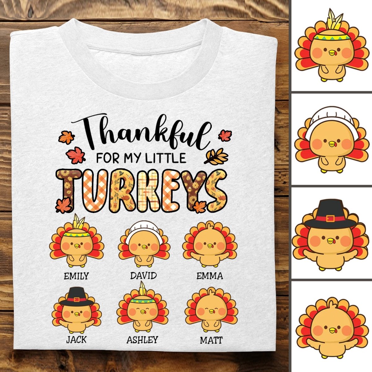 Grandma - Thankful For My Little TurKeys Grandma - Personalized T - shirt - Makezbright Gifts