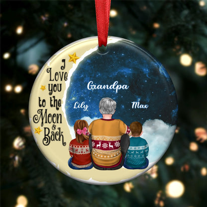 Grandpa - Grandpa Grandkids On Moon - Personalized Circle Ornament - Makezbright Gifts