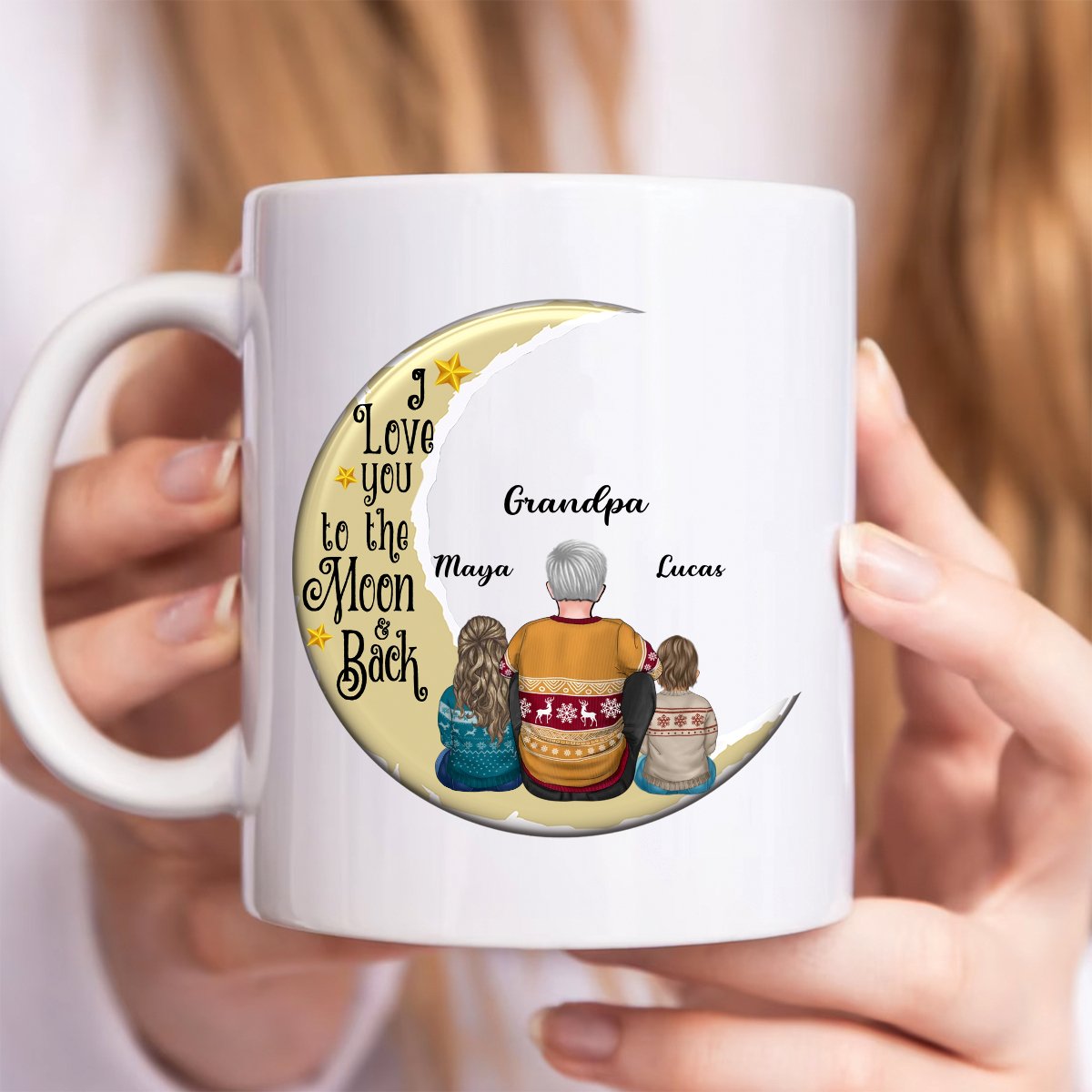 Grandpa - Grandpa Grandkids On Moon - Personalized Mug - Makezbright Gifts