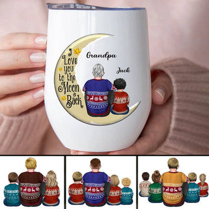 Grandpa - Grandpa Grandkids On Moon - Personalized Wine Tumbler - Makezbright Gifts