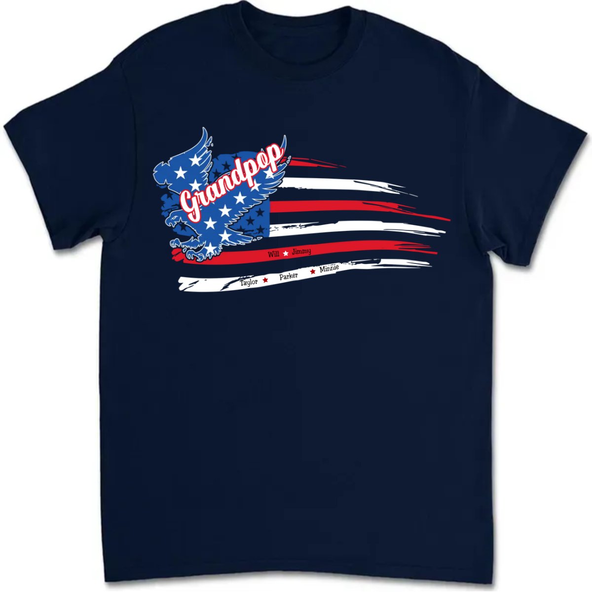 Grandpa - Papa with Grandkids Names 4th Of July - Personalized T - Shirt - Makezbright Gifts