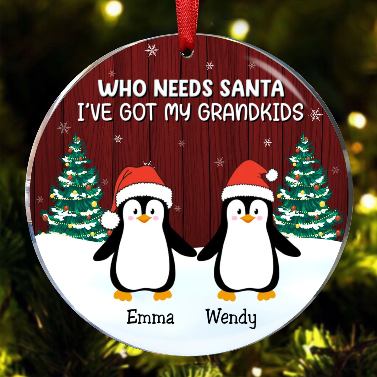 Grandparents - Who Needs Santa I've Got My Grandkids - Personalized Circle Ornament (II) - Makezbright Gifts