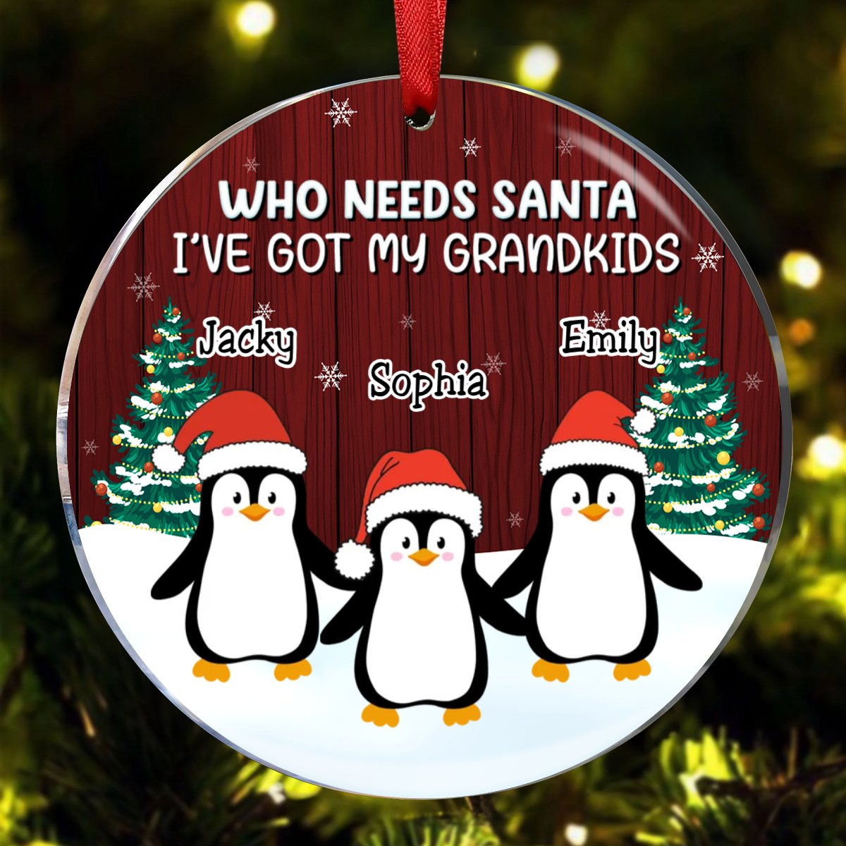 Grandparents - Who Needs Santa I've Got My Grandkids - Personalized Circle Ornament (II) - Makezbright Gifts