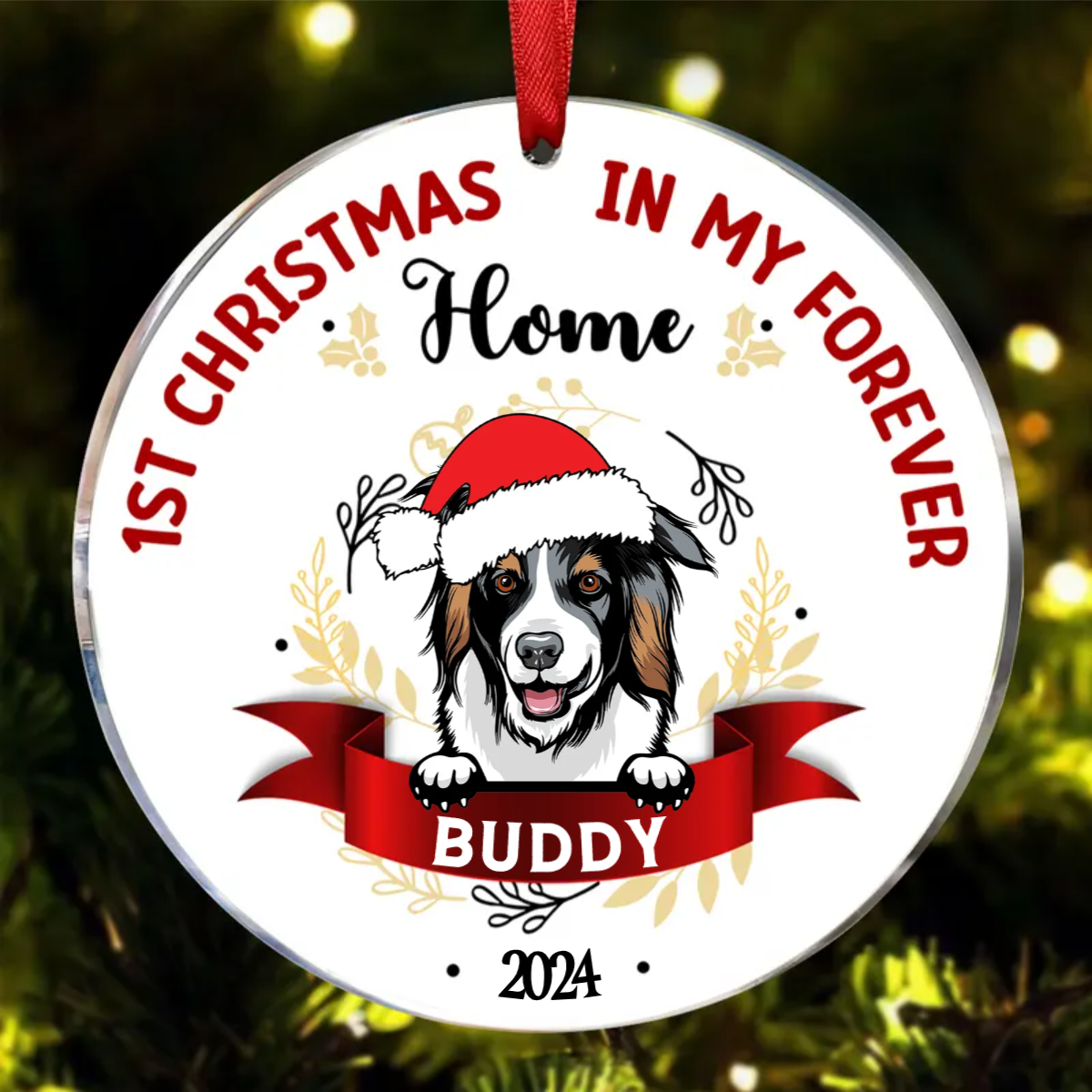 My First Christmas - Gift For Dog Owners - Personalized Custom Circle Acrylic Ornament