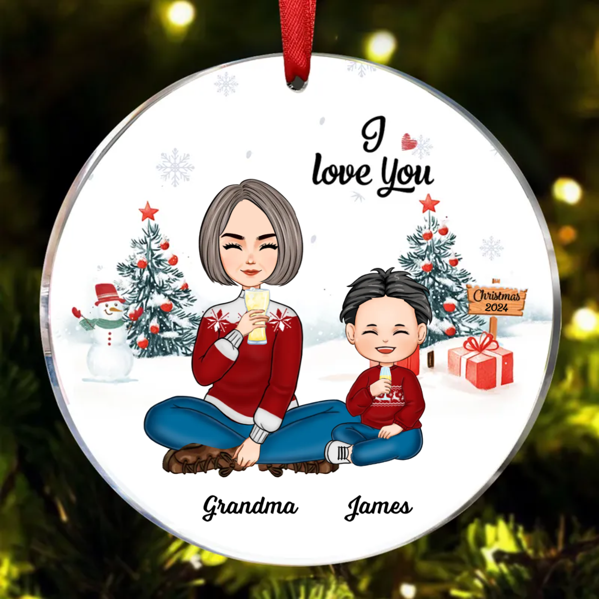 Grandma Love You Gift For Grandson Granddaughter Cute Grandma Grandkid Personalized Circle Ornament