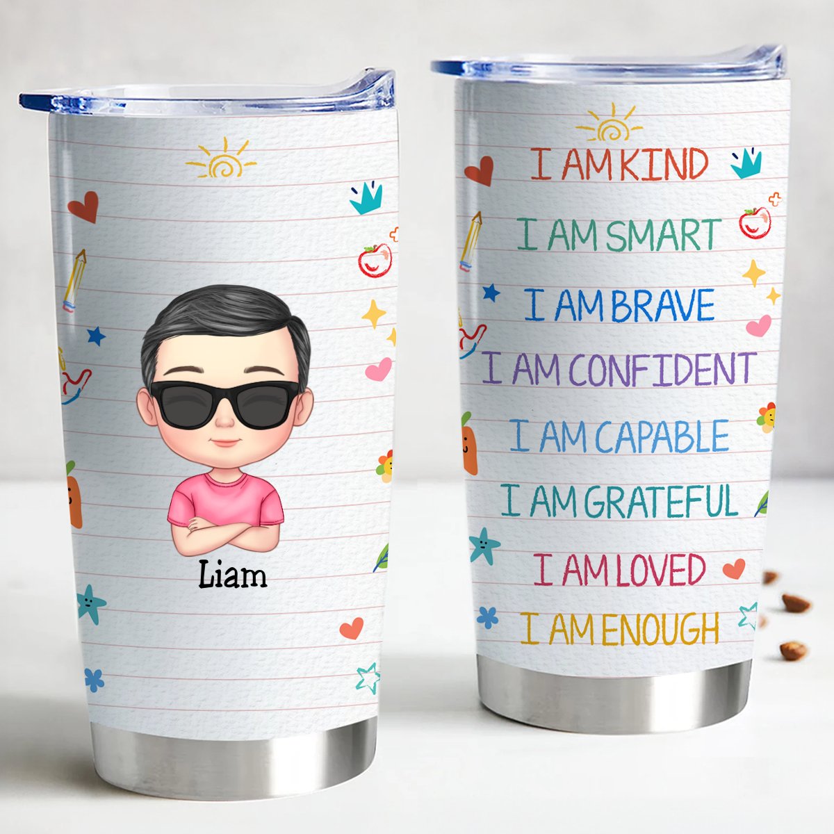 Kids - I Am Kind I Am Brave - Personalized Tumbler - Makezbright Gifts