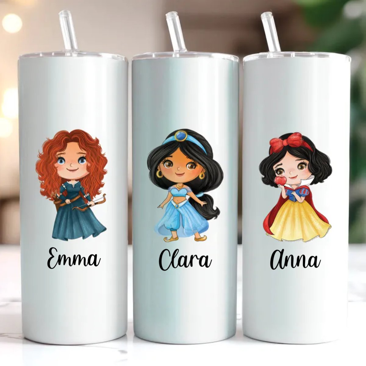 Kids - Princess Skinny Tumbler for Kids Back to School Gift - Personalized Skinny Tumbler - Makezbright Gifts