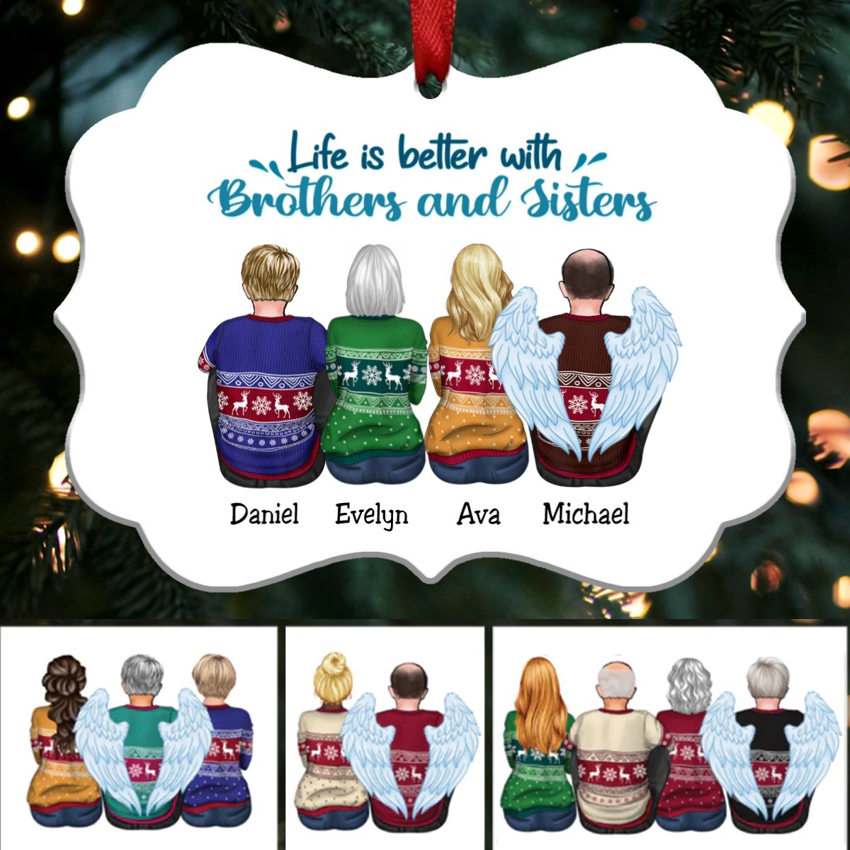 Life Is Better With Brothers And Sisters - Personalized Christmas Ornament (white) - Makezbright Gifts