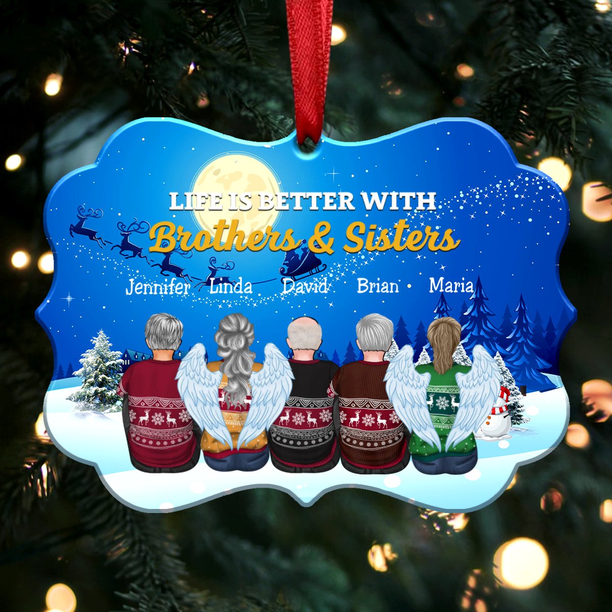 Life Is Better With Brothers & Sisters - Personalized Christmas Ornament (Moon) - Makezbright Gifts