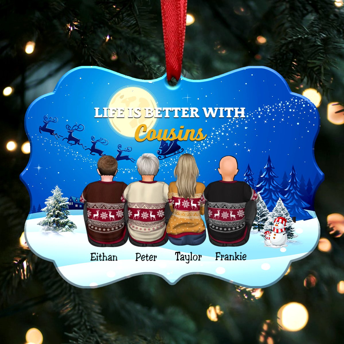 Life Is Better With Cousins - Personalized Christmas Ornament (Moon) - Makezbright Gifts