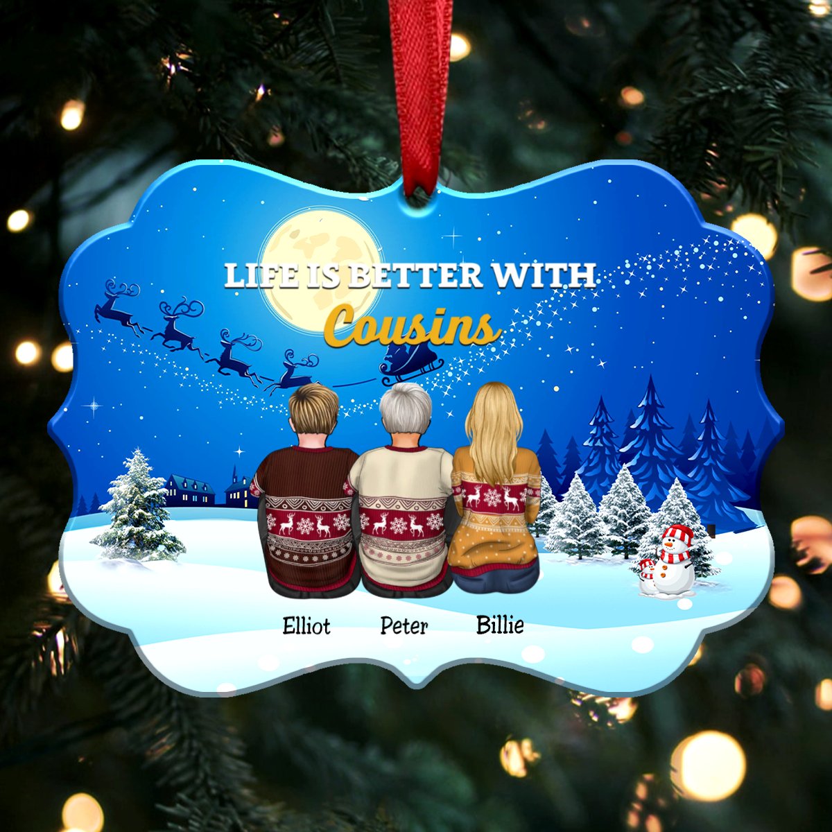 Life Is Better With Cousins - Personalized Christmas Ornament (Moon) - Makezbright Gifts