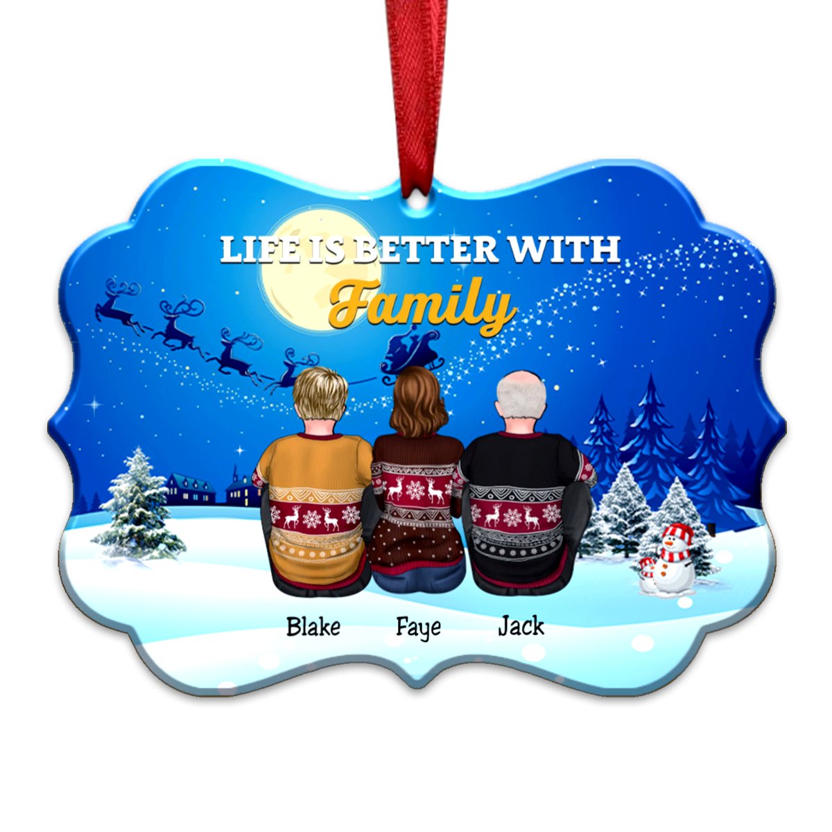 Life Is Better With Family - Personalized Christmas Ornament (Moon) - Makezbright Gifts