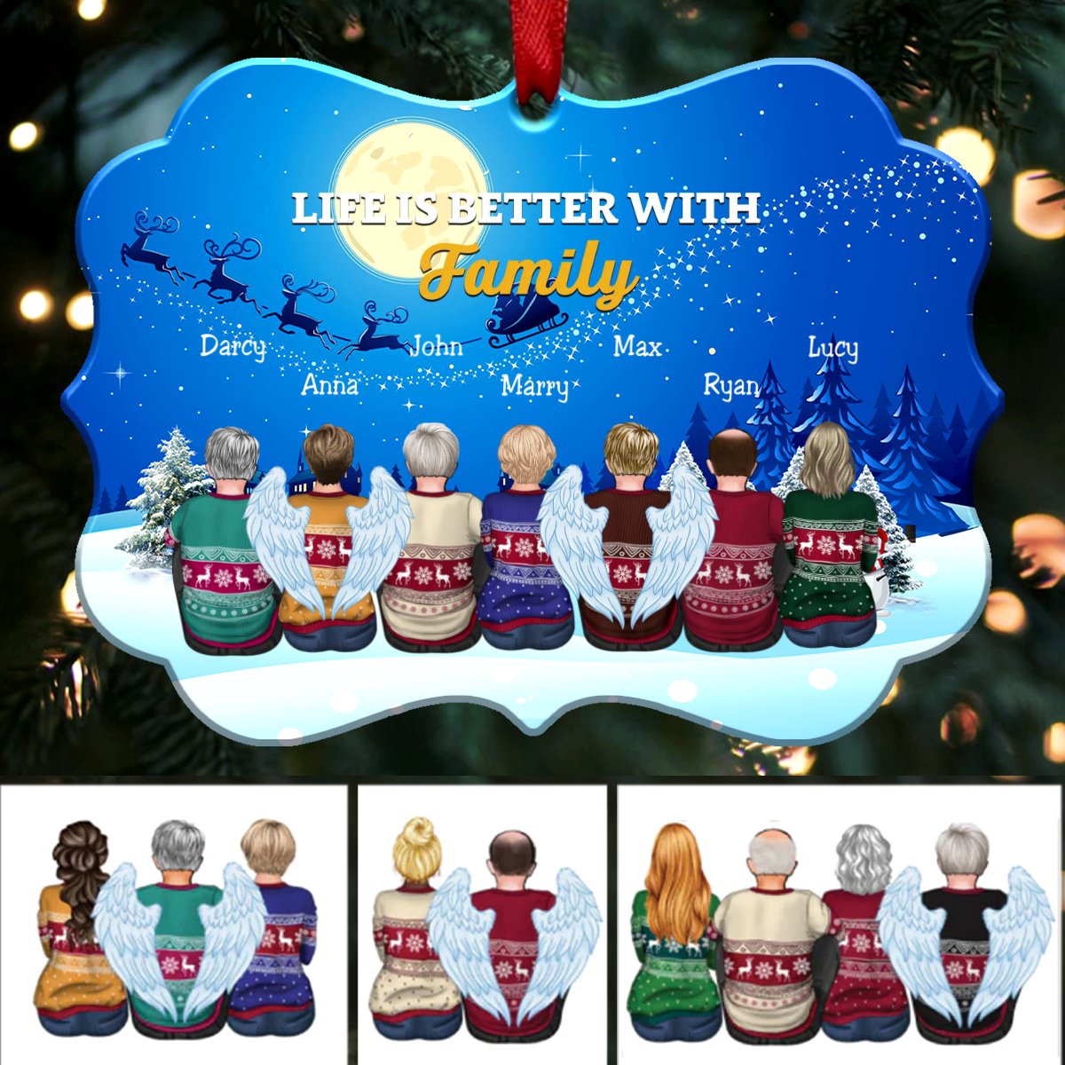 Life Is Better With Family - Personalized Christmas Ornament (Moon) - Makezbright Gifts