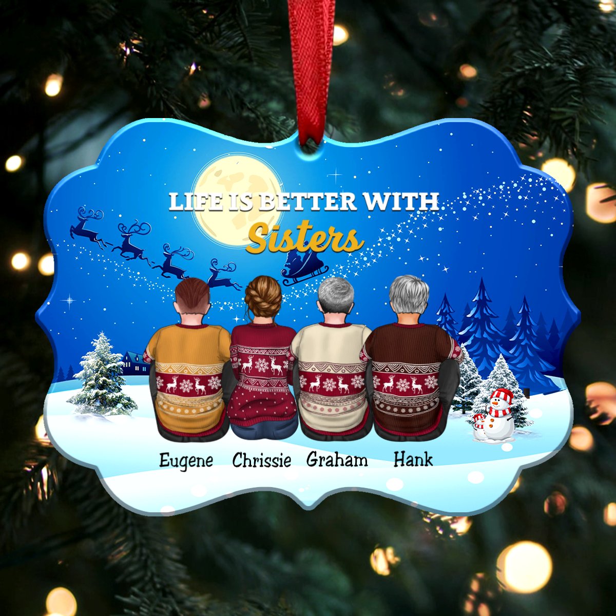 Life Is Better With Sisters - Personalized Christmas Ornament (Moon) - Makezbright Gifts