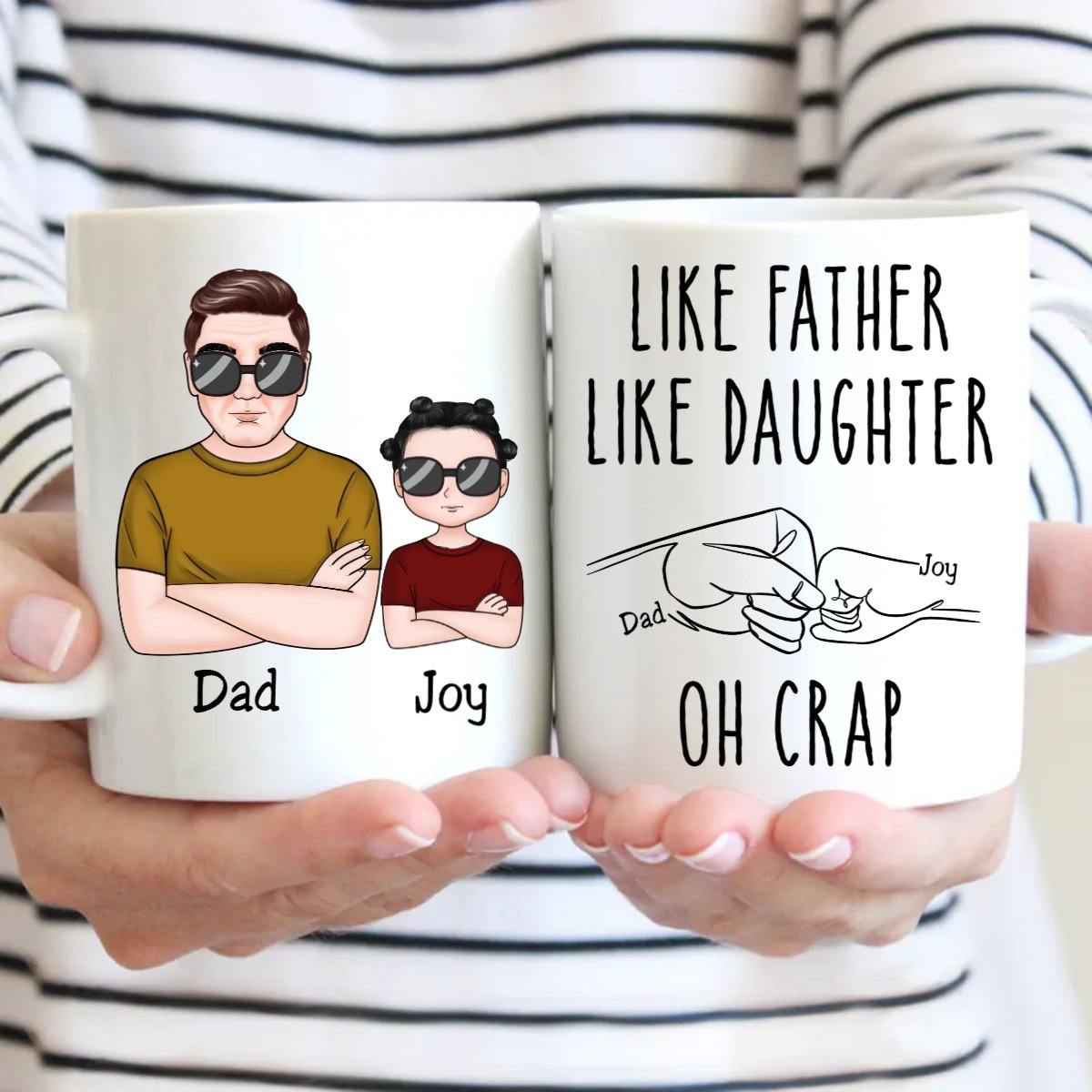 Like Father Like Daughter Oh Crap, Fist Bump Handshake - Personalized Mug - Makezbright Gifts