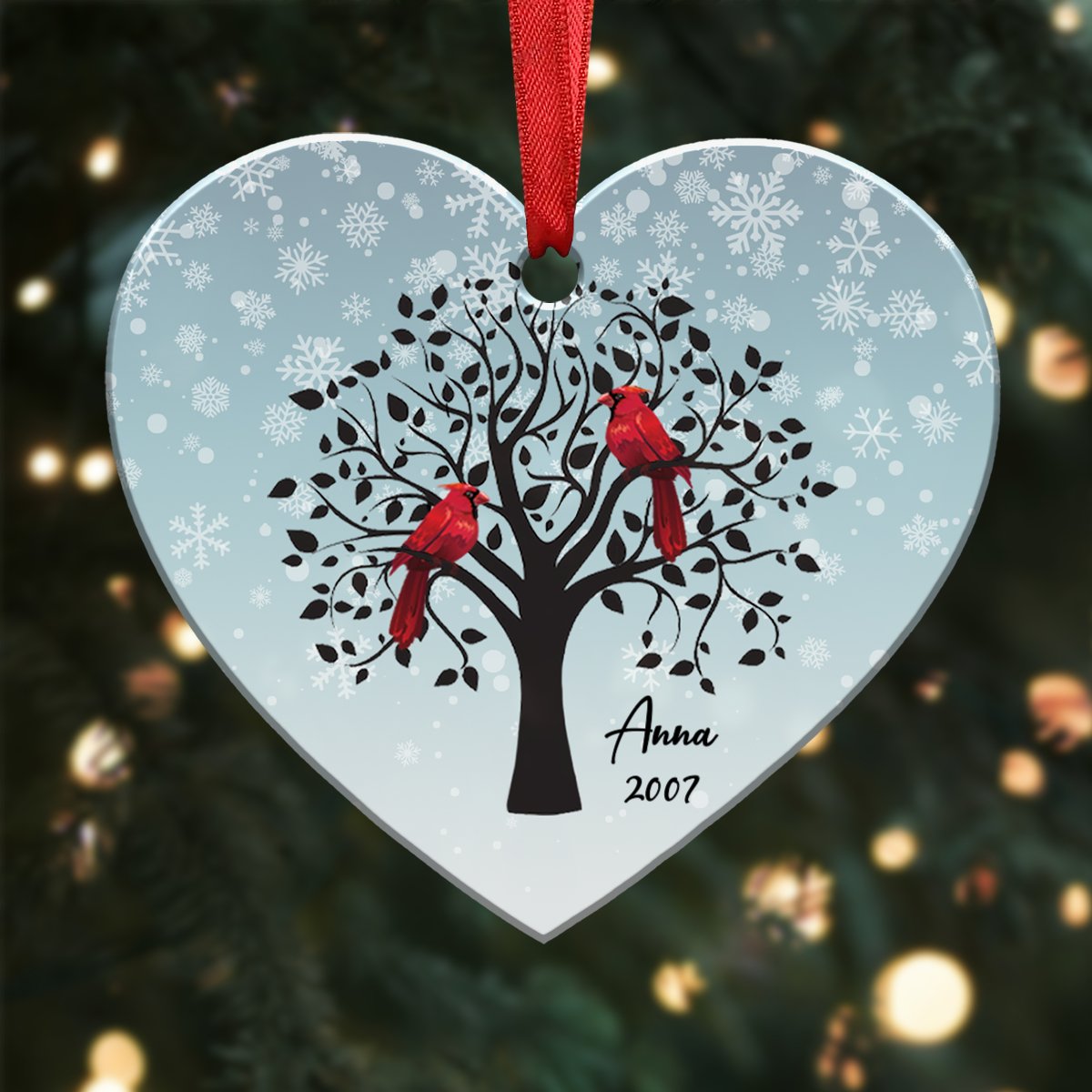 Memorial Gift - Dad And Mom Cardinal Memorial Personalized Heart Ornament - Makezbright Gifts