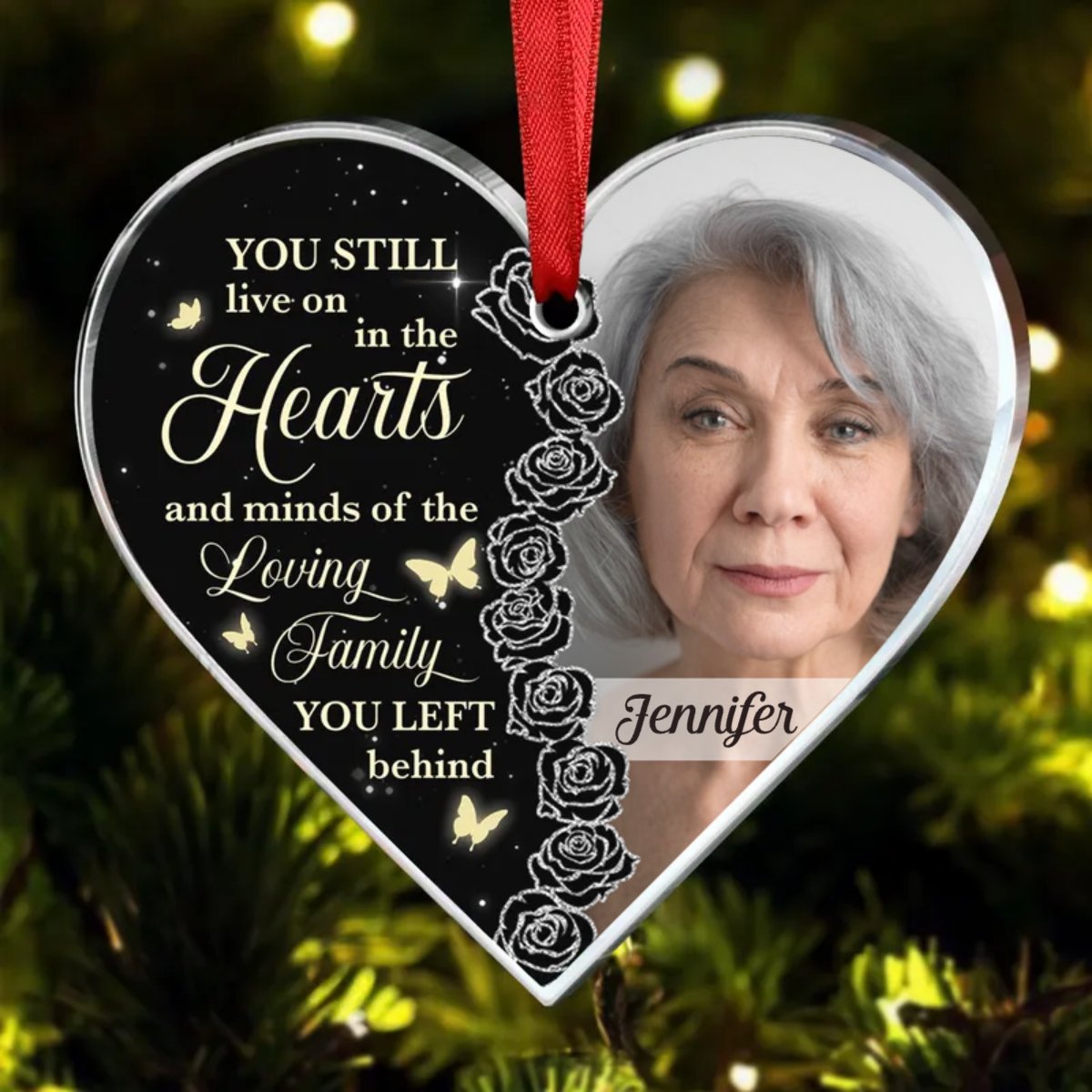 Memorial - Still In Our Hearts - Personalized Heart Ornament - Makezbright Gifts