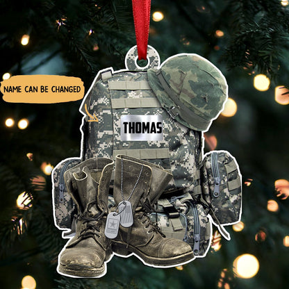 Military Uniform - Soldier Backpack, Boot & Hat - Personalized Ornament - Makezbright Gifts