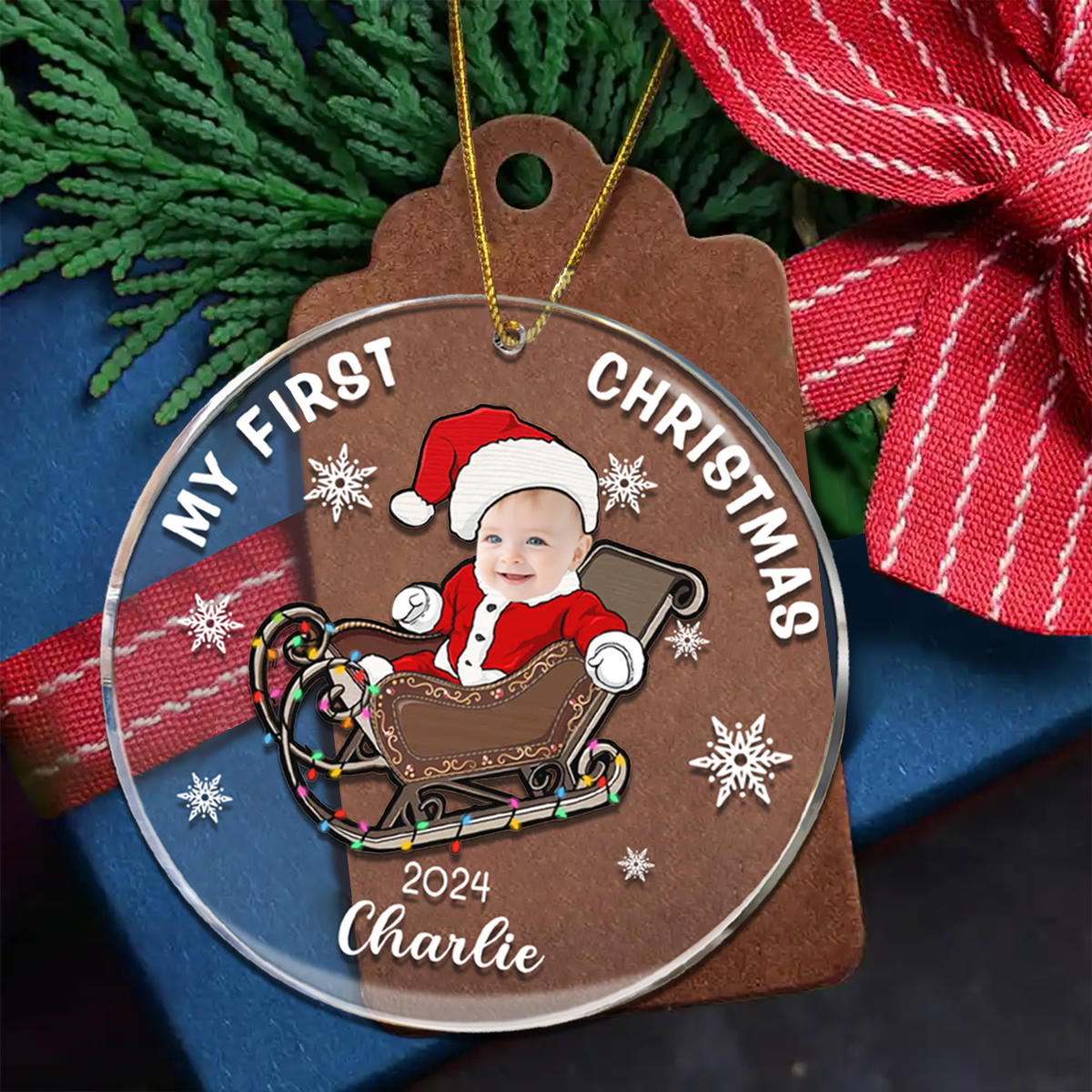 Custom Photo Baby's First Christmas Costumes - Personalized Circle Acrylic Ornament