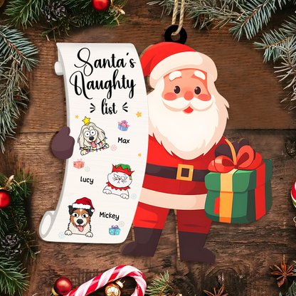 Santa's Naughty List Funny Christmas Cartoon Dogs Cats - Personalized Custom Shaped Wooden Ornament