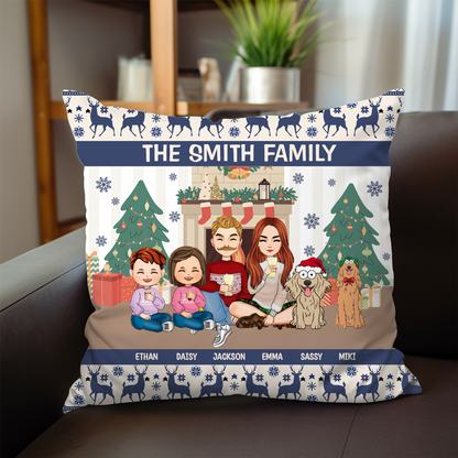 Merry Christmas Family With Pets - Personalized Pillow