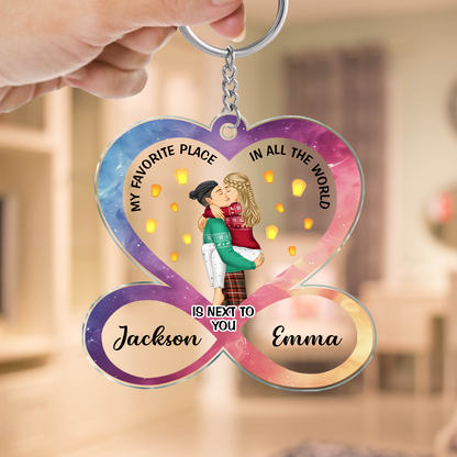 Kissing Couple My Favorite Place In All The World - Personalized Acrylic Keychain