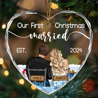 Our First Christmas Married Couples - Personalized Heart Shaped Acrylic Ornament