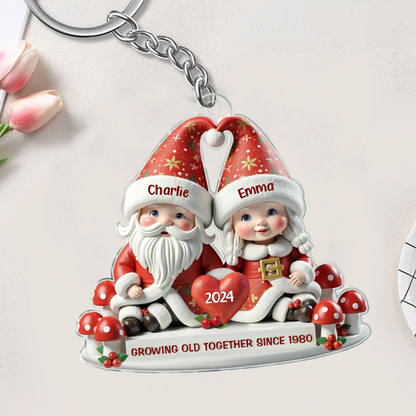 3D Effect Gnome Couple Personalized Acrylic Keychain Ornament, Valentine's Gift For Him, For Her, Husband, Wife