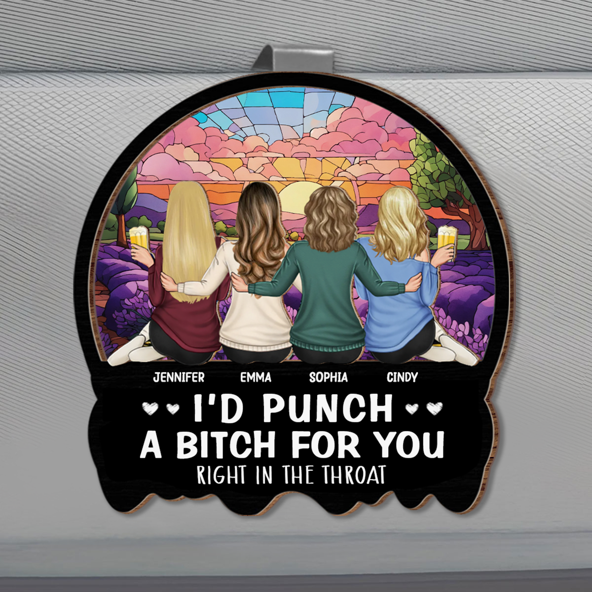 Right In The Throat Besties Sisters - Personalized Custom Shaped Car Visor Clip