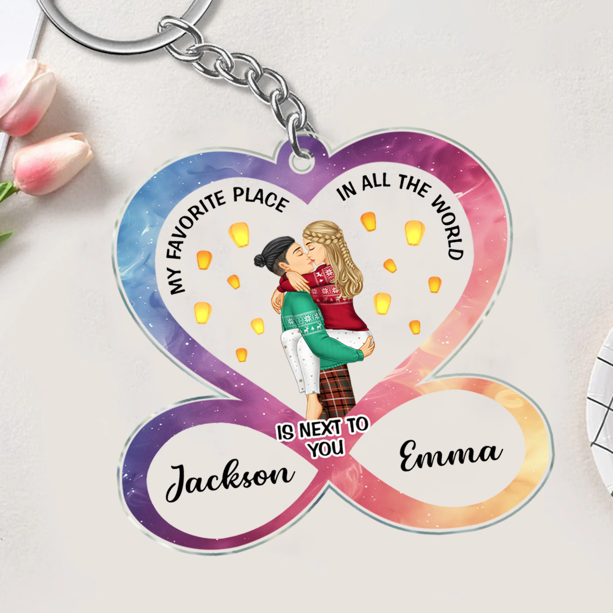 Kissing Couple My Favorite Place In All The World - Personalized Acrylic Keychain