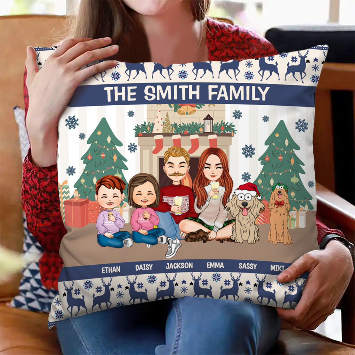 Merry Christmas Family With Pets - Personalized Pillow