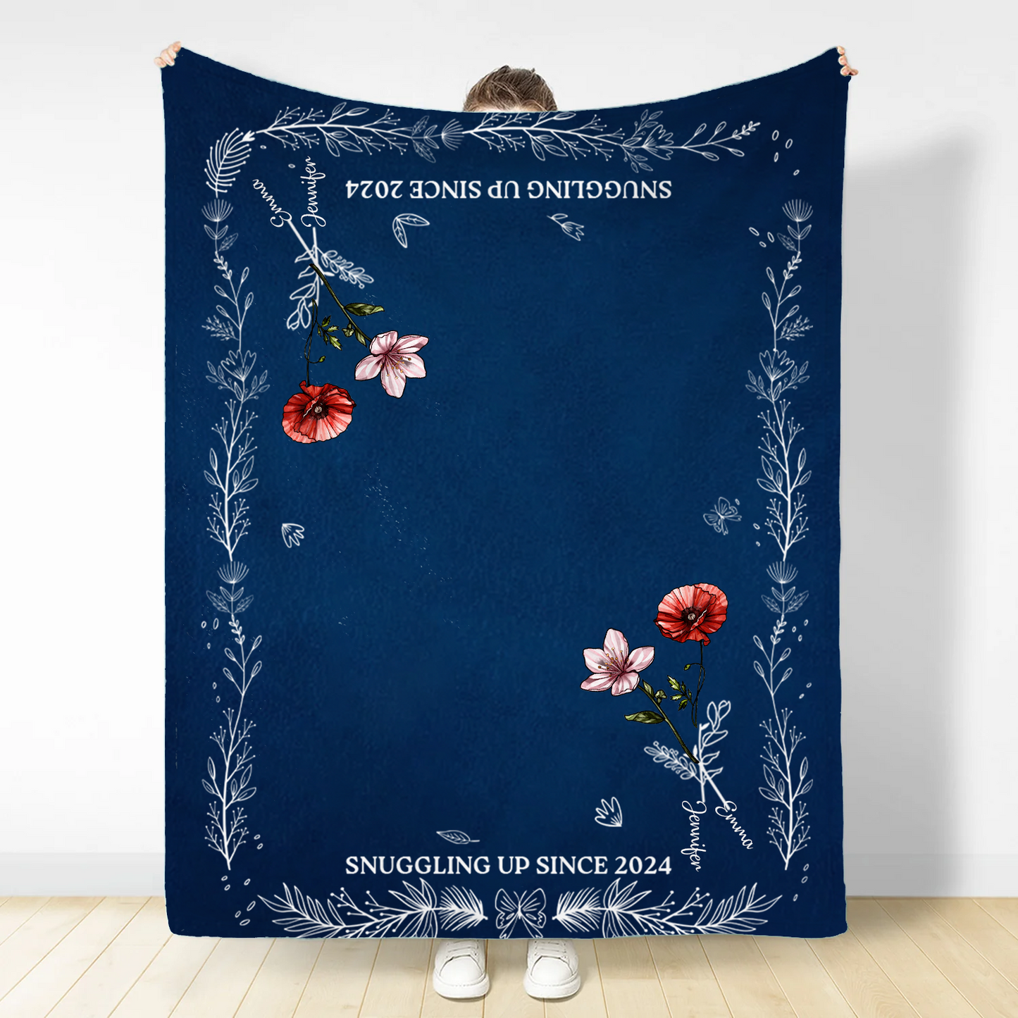 Birth Flower Snuggling Up - Personalized Fleece Blanket, Sherpa Blanket