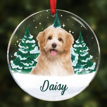 Custom Photo Pet Face Christmas Trees - Personalized Circle Acrylic Ornament