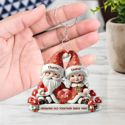 3D Effect Gnome Couple Personalized Acrylic Keychain Ornament, Valentine's Gift For Him, For Her, Husband, Wife