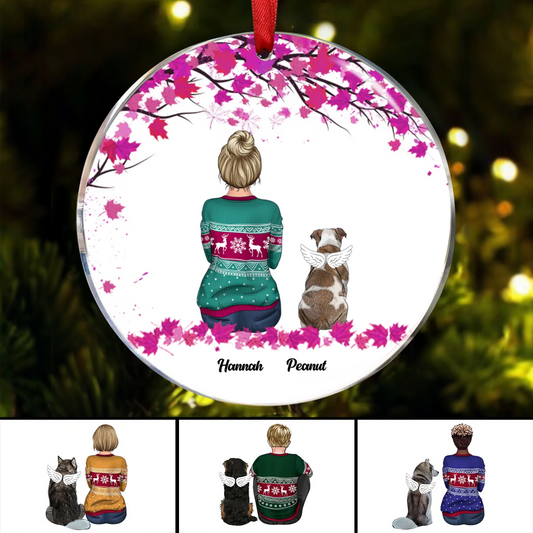 Dog Mom Dog Dad Under Tree Fall Season Personalized Circle Ornament