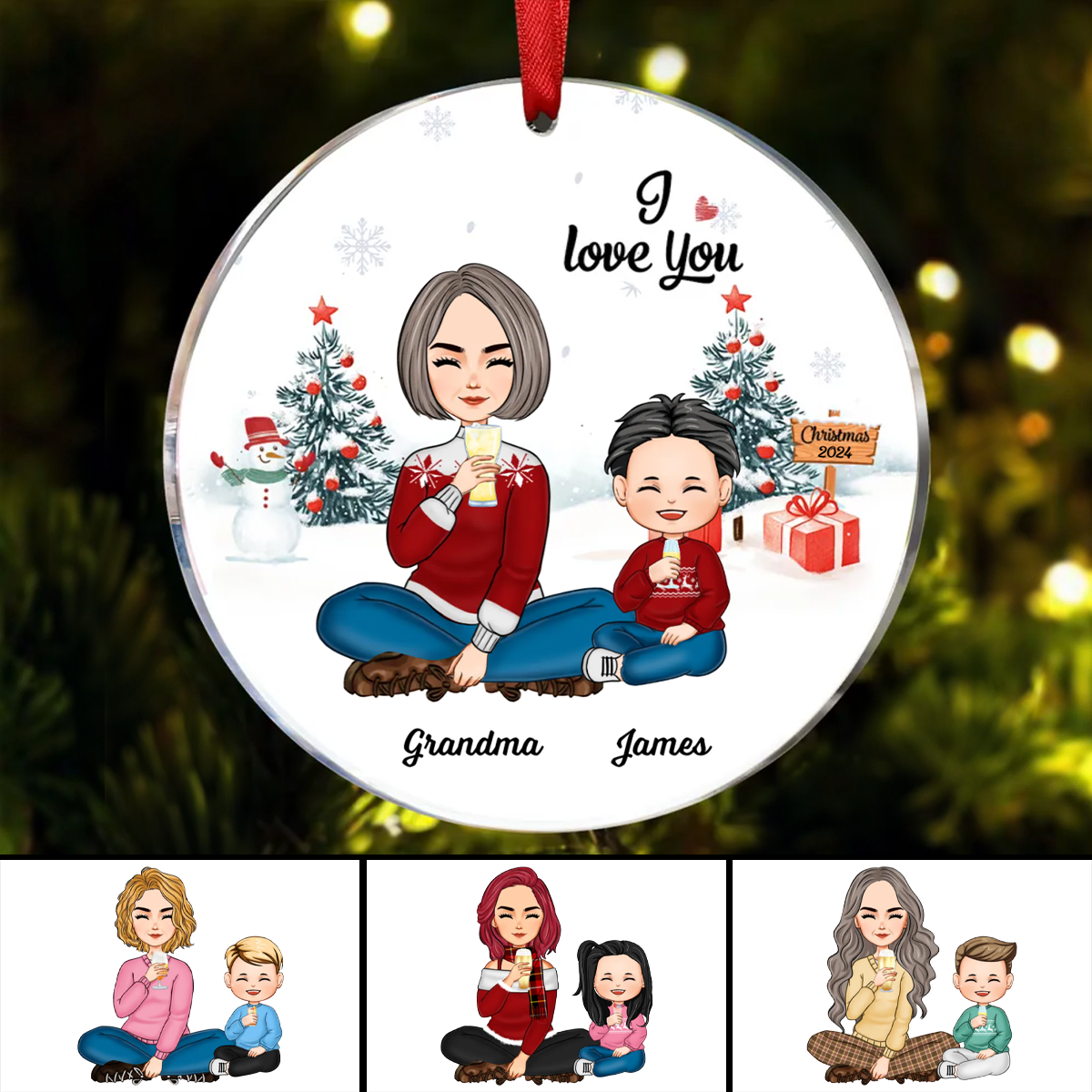 Grandma Love You Gift For Grandson Granddaughter Cute Grandma Grandkid Personalized Circle Ornament