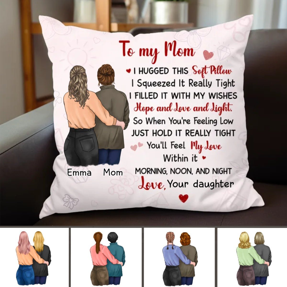 Mom And Daughter Hug This Pillow - Personalized Pillow - Makezbright Gifts