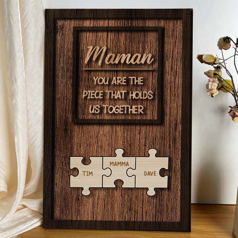 Mom Puzzle Sign Customized Gift For Mother's Day - Personalized 2 - Layered Wooden Plaque - Makezbright Gifts