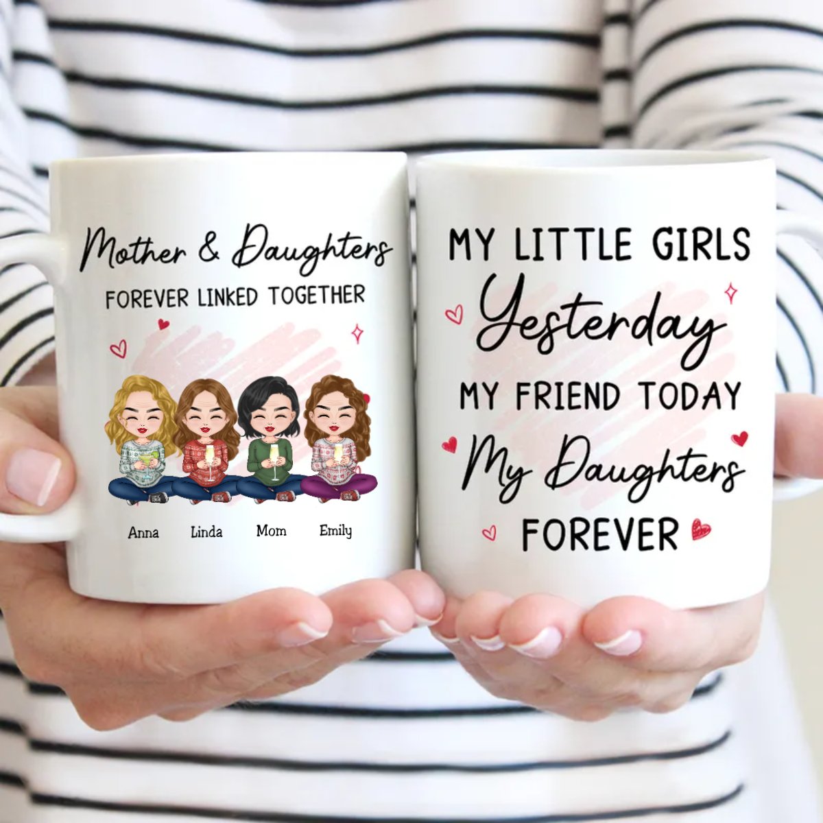 Mother And Daughter Forever Linked Together - Personalized Mug - Makezbright Gifts