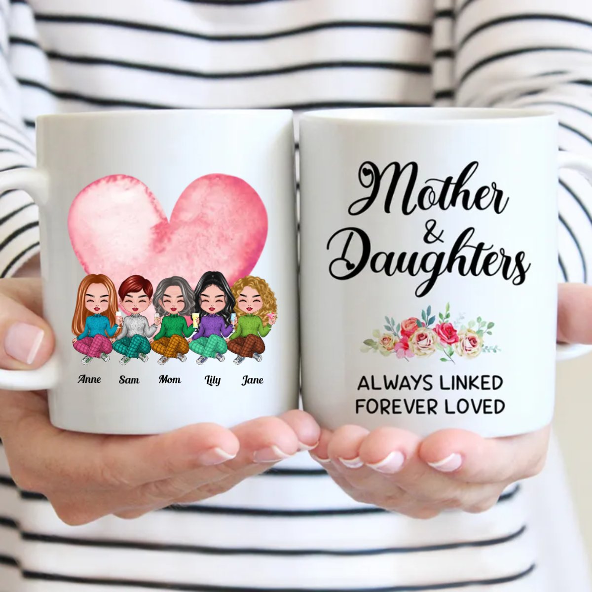 Mother and Daughters Always Linked Forever Loved - Personalized Mug (LI) V2 - Makezbright Gifts