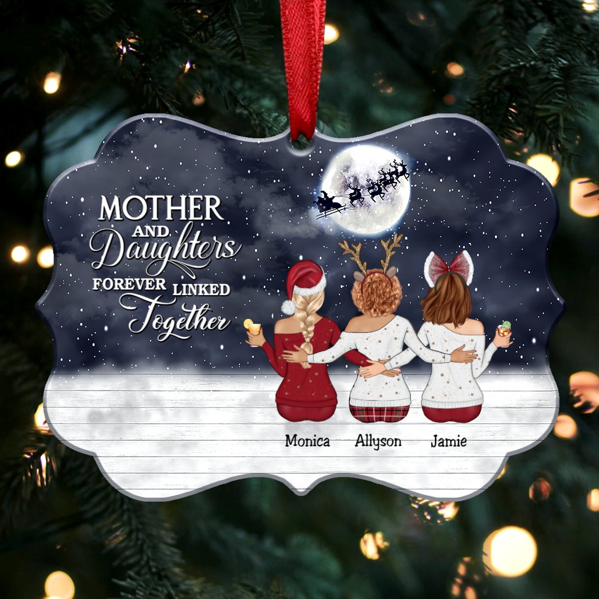 Mother And Daughters Forever Linked Together - Personalized Christmas Ornament - Makezbright Gifts