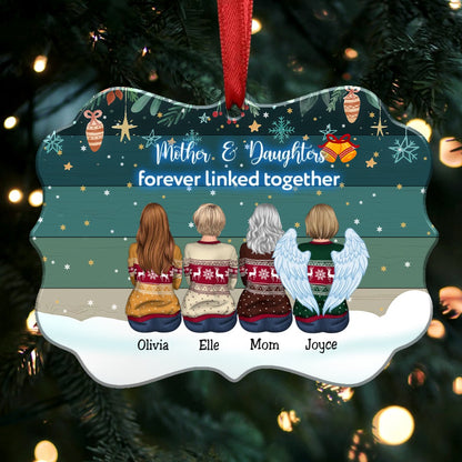 Mother And Daughters Forever Linked Together - Personalized Christmas Ornaments (Green) - Makezbright Gifts