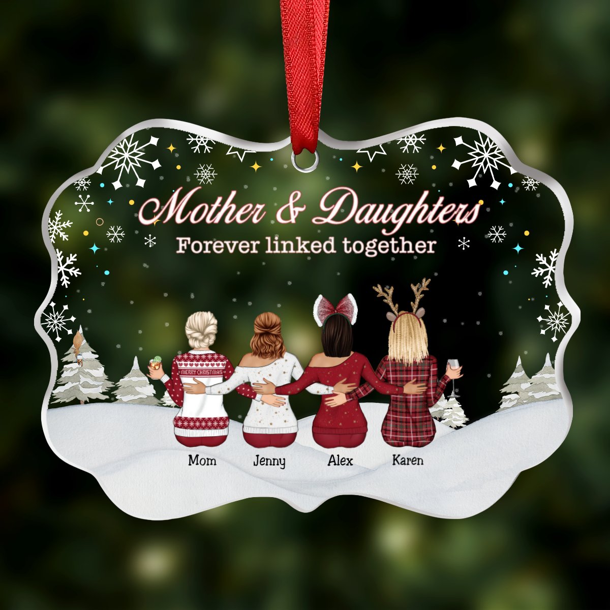 Mother & Daughter - Mother & Daughters Forever Linked Together - Personalized Transparent Ornament - Makezbright Gifts