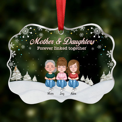 Mother & Daughter - Mother & Daughters Forever Linked Together - Personalized Transparent Ornament (Ver 2) - Makezbright Gifts