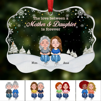 Mother & Daughter - The Love Between Mother And Daughter Is Forever - Personalized Transparent Ornament (Ver 2) - Makezbright Gifts