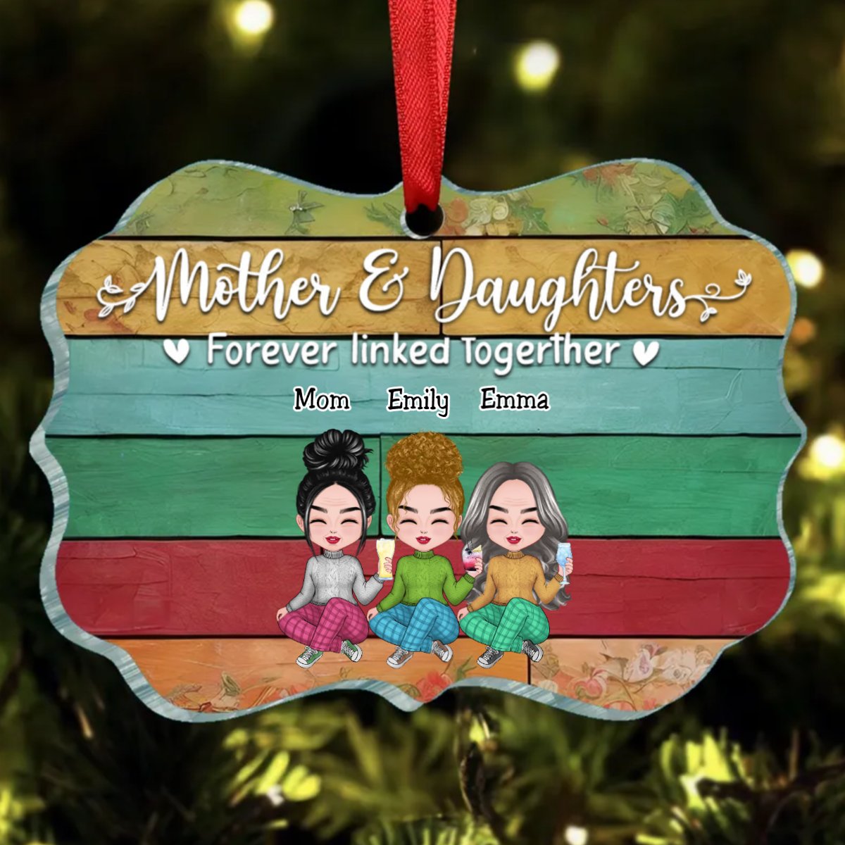 Mother & Daughters - Mother & Daughters Forever Linked Together - Personalized Ornament - Makezbright Gifts