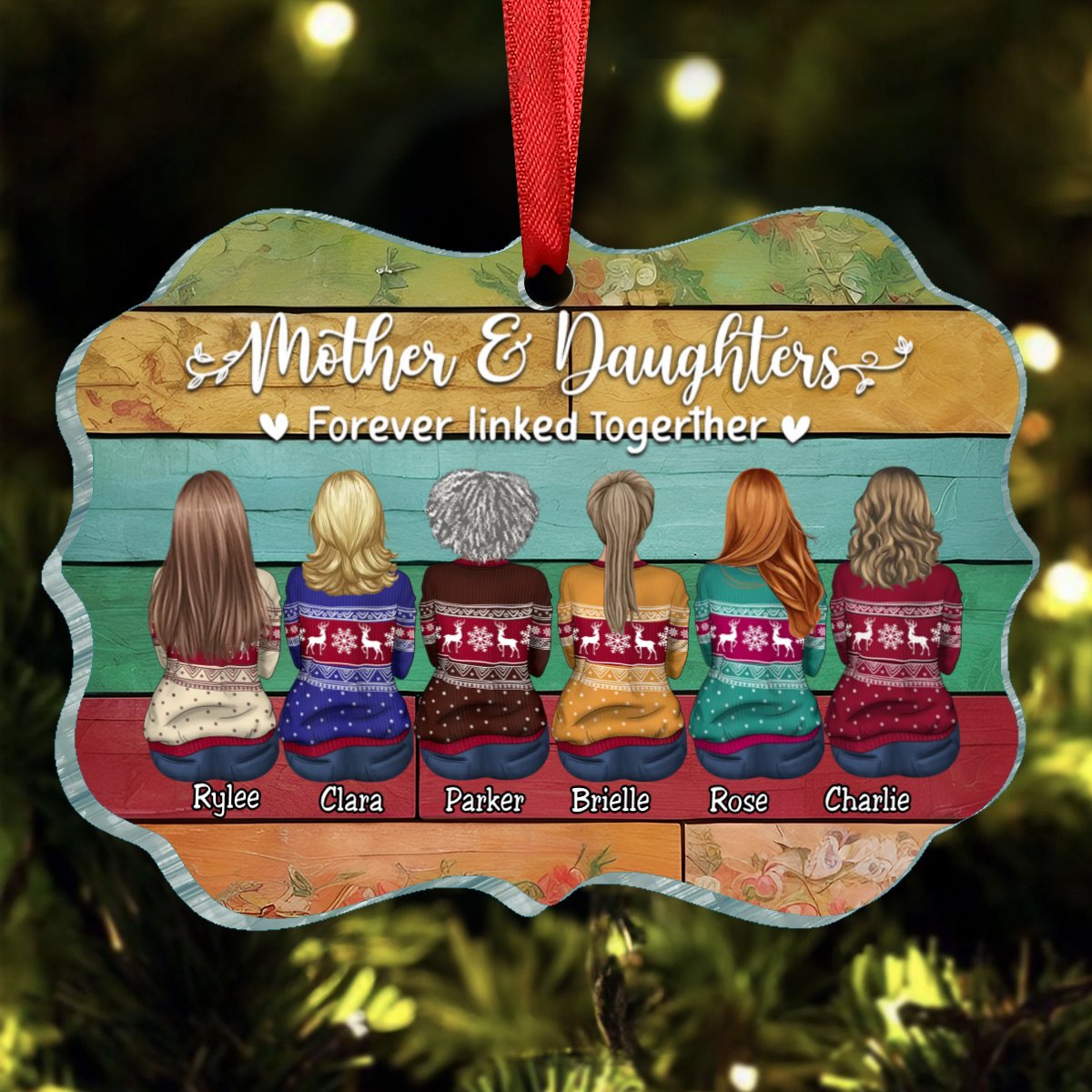 Mother & Daughters - Mother & Daughters Forever Linked Together - Personalized Ornament - Makezbright Gifts