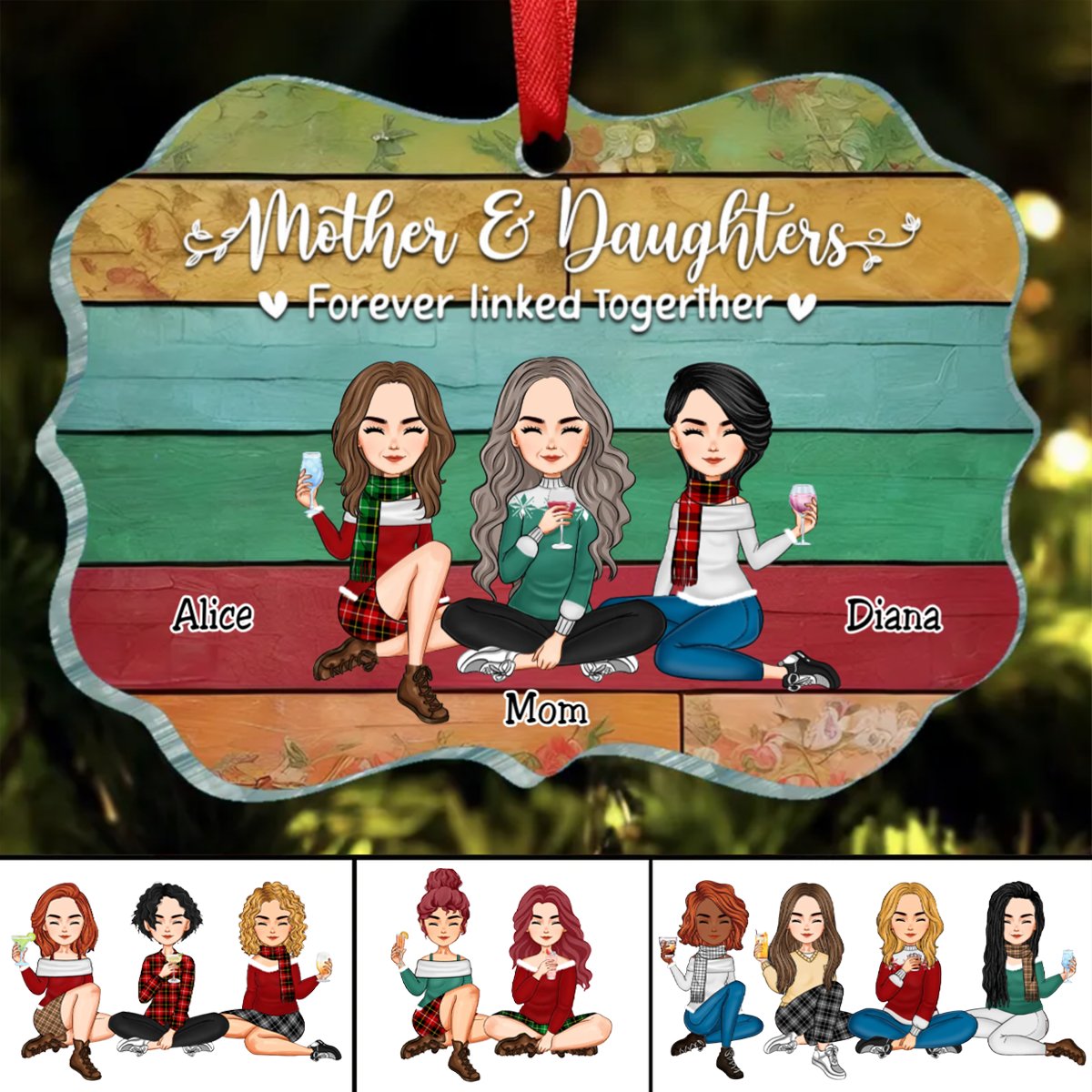 Mother & Daughters - Mother & Daughters Forever Linked Together - Personalized Ornament - Makezbright Gifts