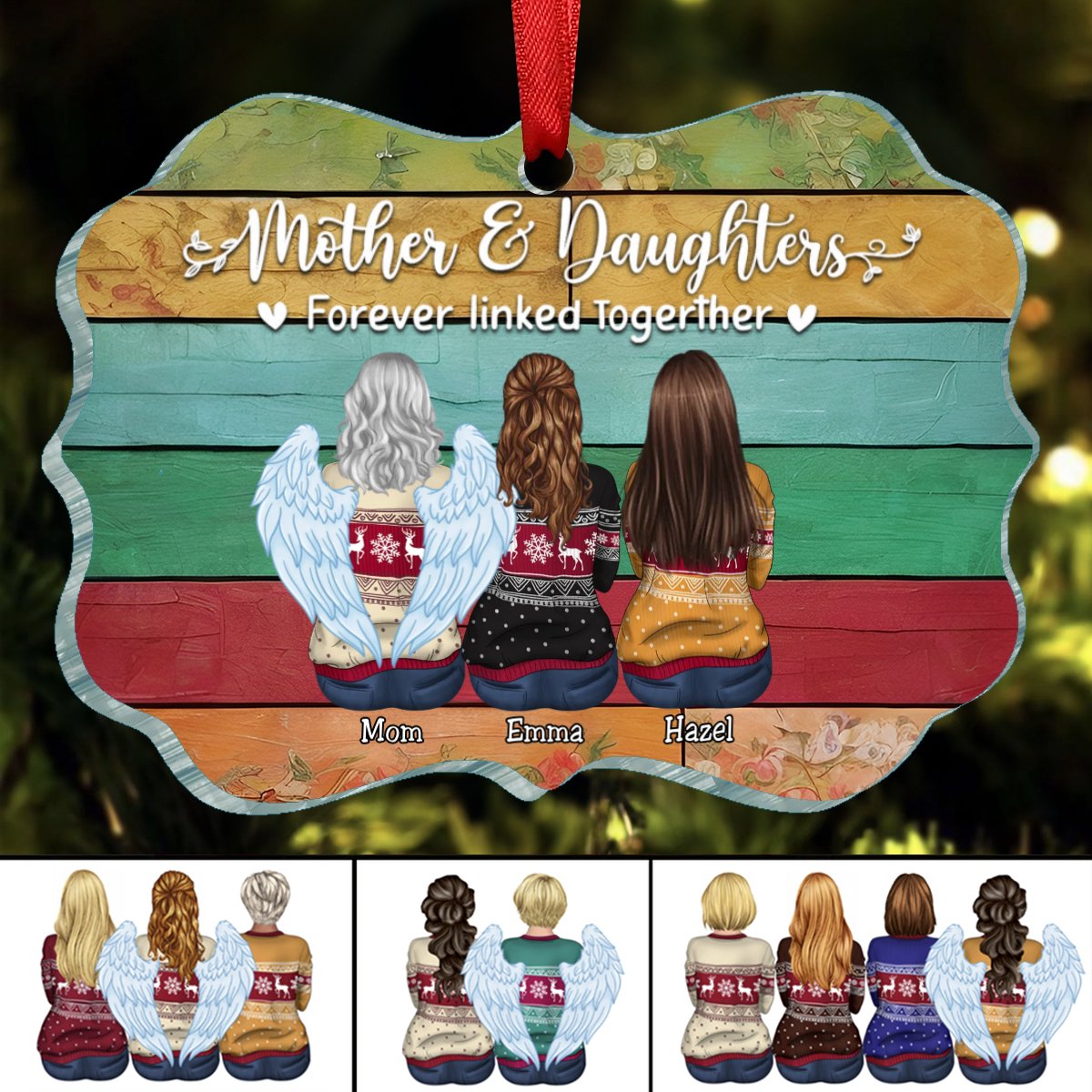 Mother & Daughters - Mother & Daughters Forever Linked Together - Personalized Ornament - Makezbright Gifts